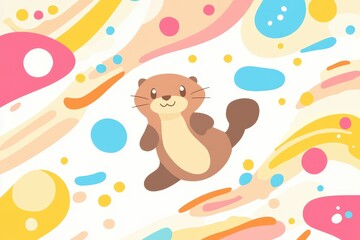 Playful Otter in Abstract Pastel Background