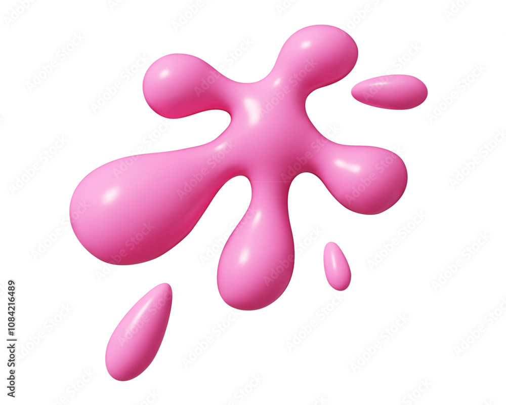 Poster pink liquid splash with smooth rounded edges, featuring scattered droplets around main blob shape. r