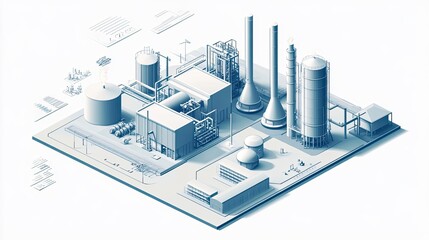 Obraz premium Isometric Blueprint Illustration of a Chemical Processing Plant