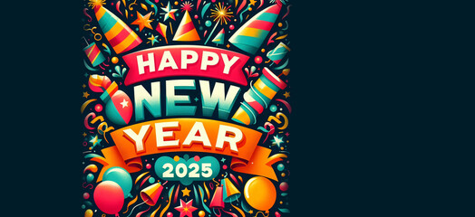 Text Happy New Year 2025 in celebration illustration