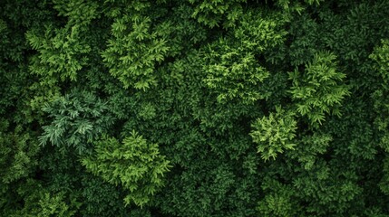 Fototapeta premium Lush Green Forest Canopy from Above, Showcasing Dense Foliage, Diverse Leafy Textures, Natural Vibrance, and Serenity in a Peaceful Woodland Environment