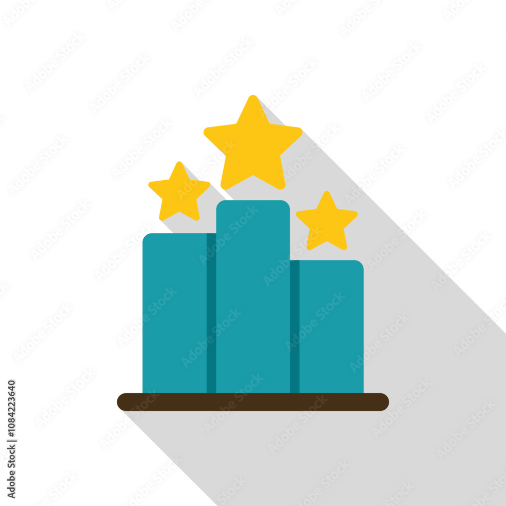 Poster podium with three steps and stars representing the first three positions in a competition