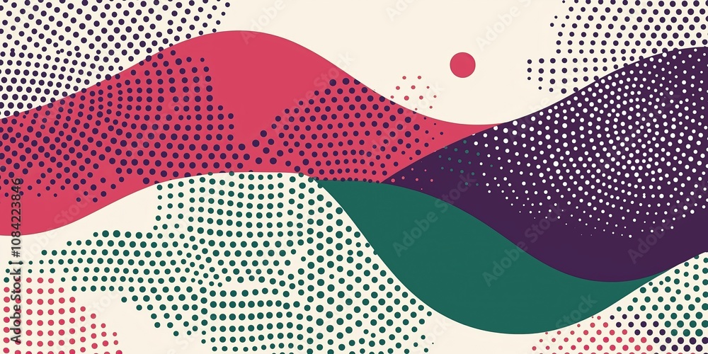 Poster Colorful abstract waves with dotted patterns playful artistic mood
