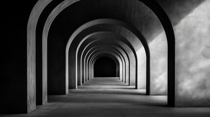 Fototapeta premium Simple archways arranged in a repeating pattern, creating a sense of depth with minimalistic style.