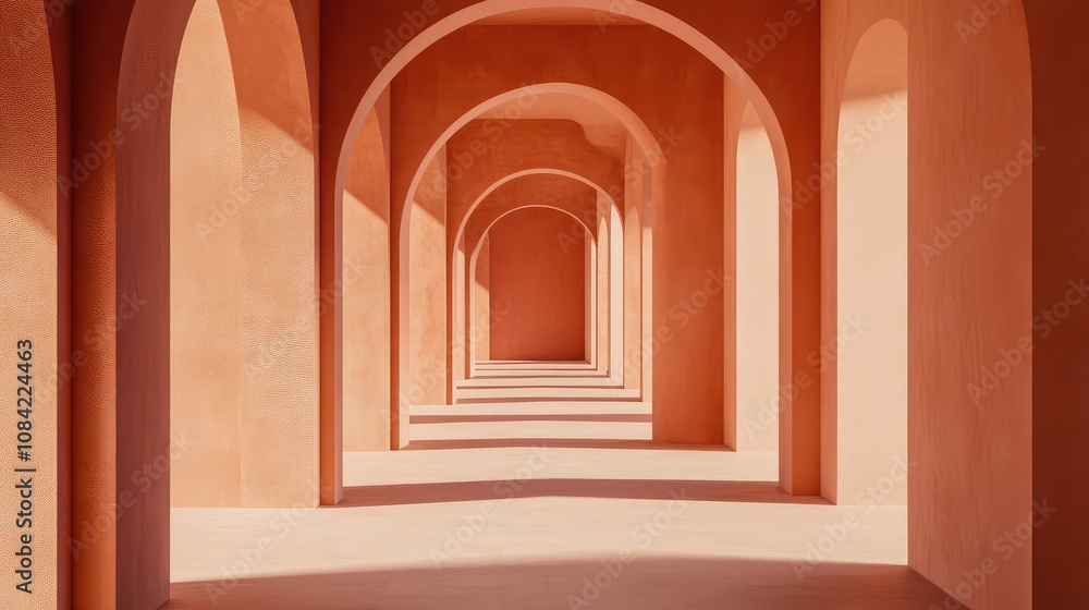 Poster simple archways arranged in a repeating pattern, creating a sense of depth with minimalistic style.