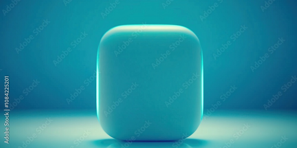 Poster sleek futuristic blue cube on smooth surface