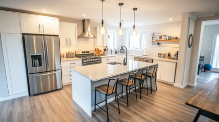 Modern Kitchen with Stainless Steel Appliances and Island Seating