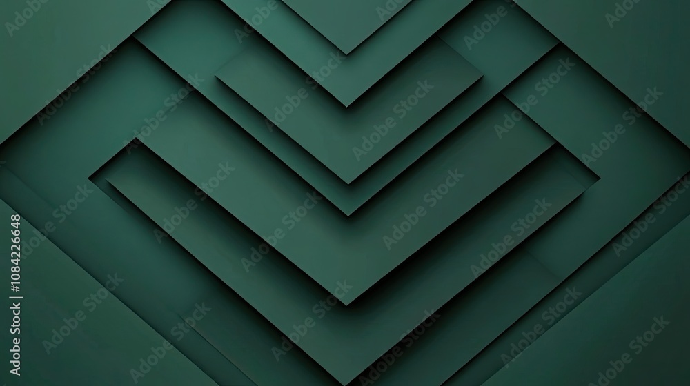 Aufkleber abstract green geometric pattern with layered shapes and shadows