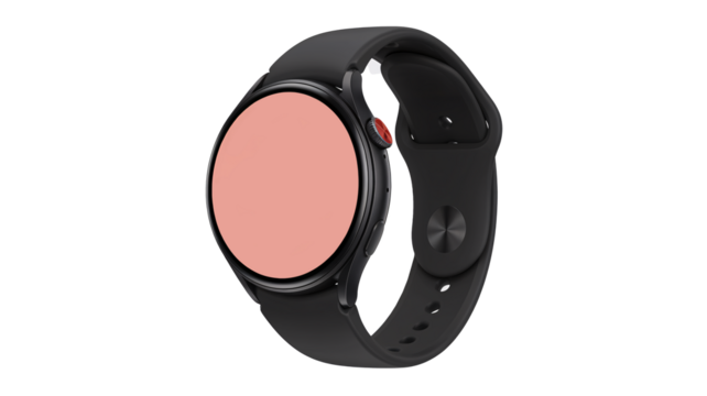 wrist smart watch mockup with black strap, png file of isolated cutout object on transparent background.