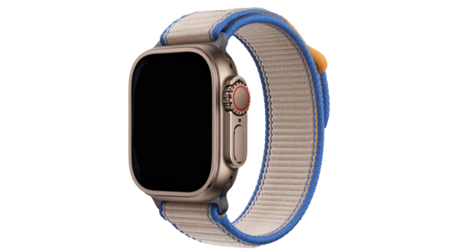 wrist smart watch mockup with black strap, png file of isolated cutout object on transparent background.