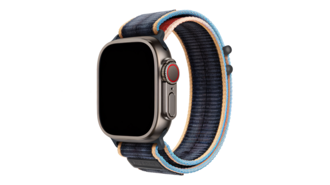 wrist smart watch mockup with black strap, png file of isolated cutout object on transparent background.