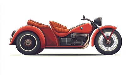 Red Sidecar Motorcycle with White-Walled Tires