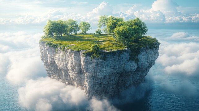 floating island with trees in the sky