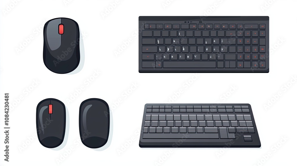 Poster two computer keyboards and three computer mice