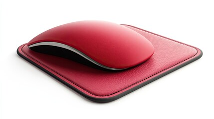Red Leather Mouse Pad with Wireless Computer Mouse
