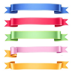 Obraz premium Set of colorful banner ribbons on transparent background, Colorful ribbon banners, glossy satin texture, flat design