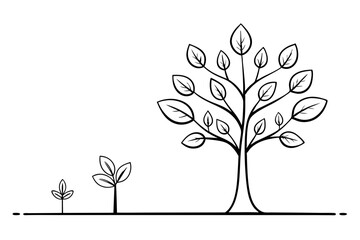 Obraz premium Journey of a Tree, Line Drawing from Birth to Growth - Vector Illustration