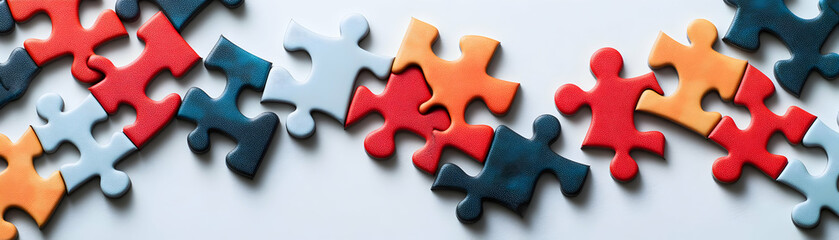 Obraz premium Puzzle pieces interconnected with team icons isolated on white background concept as Interconnected puzzle pieces featuring diverse team icons symbolizing collaboration and unity in team building puzz