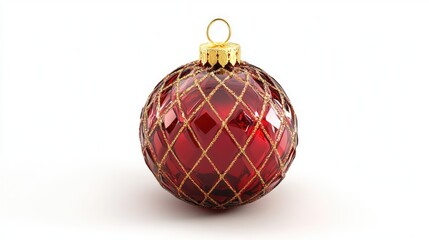 A Christmas ornament, holiday decoration, hyper-realistic 3D render, vibrant red and gold tones, isolated on white background