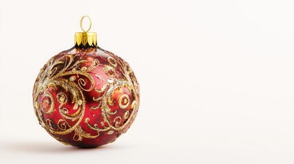 A Christmas ornament, holiday decoration, hyper-realistic 3D render, vibrant red and gold tones, isolated on white background