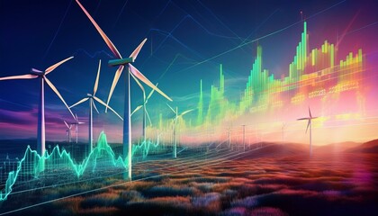 Wind Turbines with Renewable Energy Data Overlay futuristic