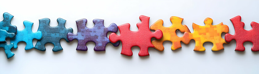 Obraz premium Plain background with puzzle pieces forming team logo copy space on right. concept as Plain background featuring puzzle pieces arranged to form a team logo representing identity and cohesive teamwork 