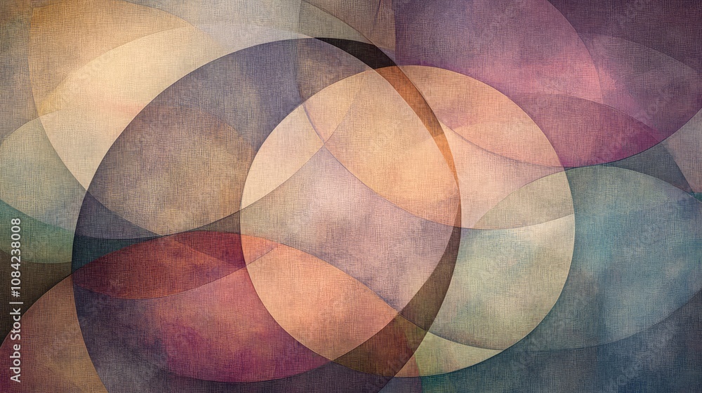 Poster simple layered circles in faded colors, creating a soft, overlapping pattern.