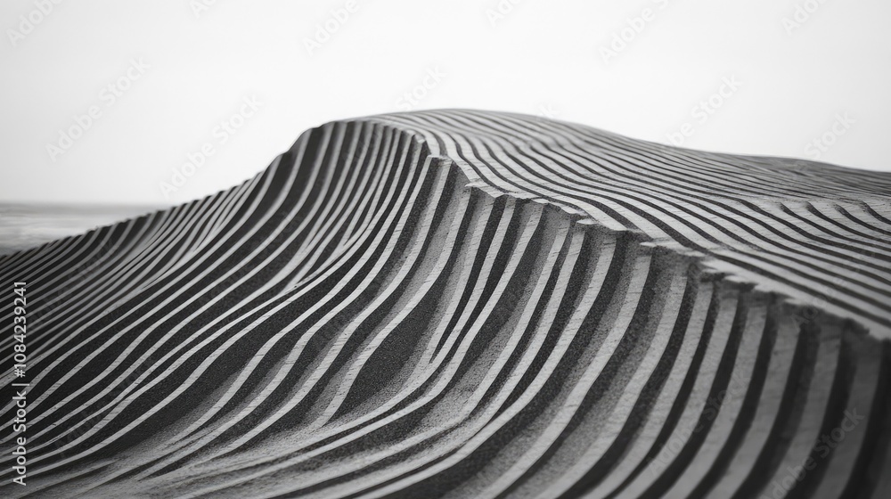 Poster simple monochromatic line patterns in wavy motion, creating a calm and rhythmic effect.