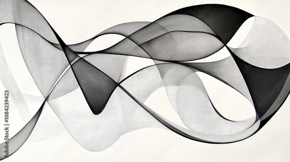 Poster single continuous line creating geometric shapes, with a modern, abstract flow.