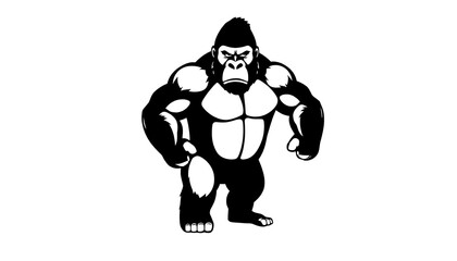 Fototapeta premium gorilla standing upright. The design emphasizes the gorilla's powerful, muscular build, with broad shoulders, thick arms, and a strong chest. The face is detailed with a stern, focused expression,.