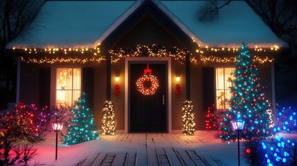 Christmas lights flat design front view festive glow 3D render vivid