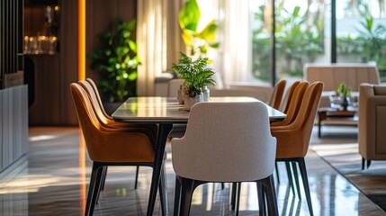 Obraz premium Modern Dining Room Interior with Chairs and Table