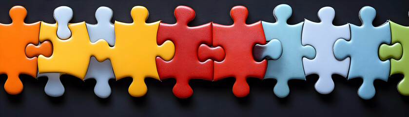 Obraz premium Glossy background with puzzle pieces and motivational quotes copy space on bottom. concept as Glossy background featuring puzzle pieces intertwined with motivational quotes emphasizing the importance 