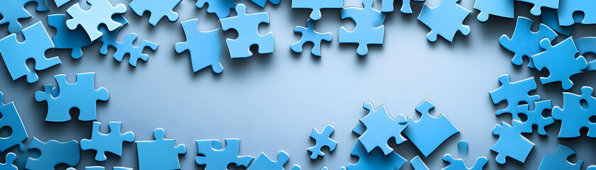 Obraz premium Plain background with puzzle pieces and motivational quotes copy space on top. concept as Plain background featuring puzzle pieces integrated with motivational quotes emphasizing inspiration and teamw