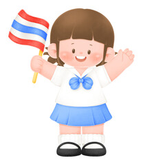 Fototapeta premium Thai Student holding thai flag