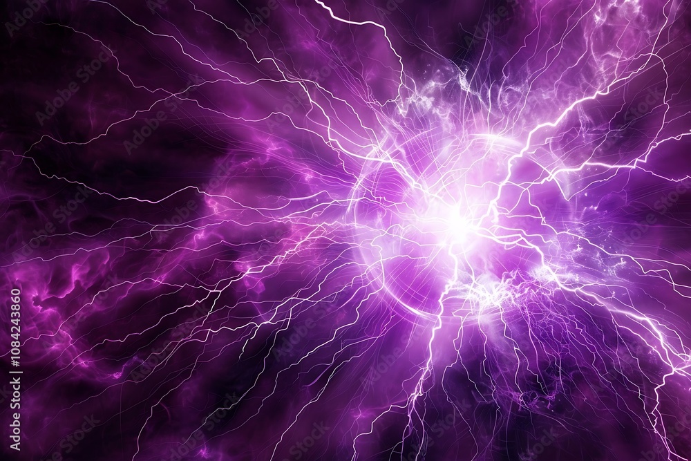 Poster purple lightning in the space, computer generated abstract background