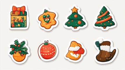 Fototapeta premium Collection of Christmas, Sticker christmas illustration, on white background