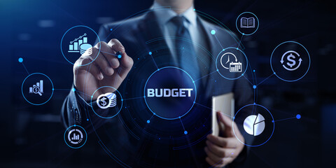 Budget planning business finance concept on virtual screen interface.
