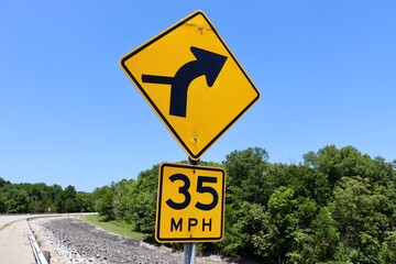 A close view on the yellow caution signs.
