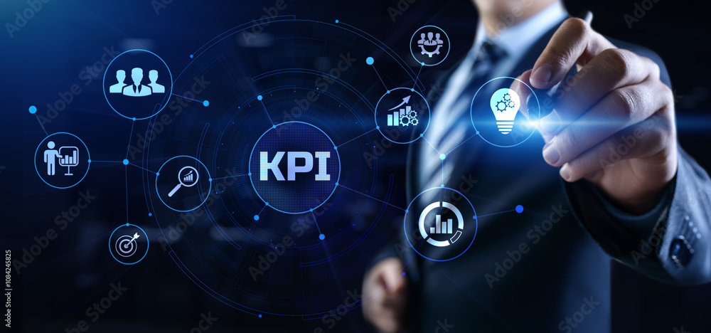 Poster kpi key performance indicator business and technology concept on screen.