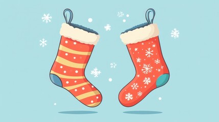 Holiday stockings flat design side view cozy vibes cartoon drawing Split-complementary color scheme 