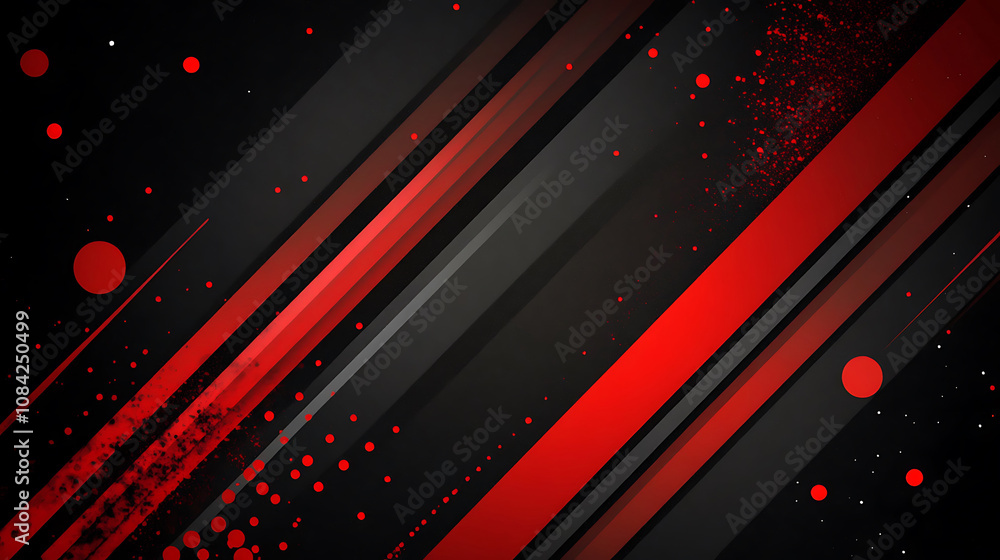 Poster abstract black and red grunge background with diagonal lines and dots.