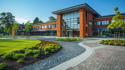 Fototapeta premium Modern Office Building with Landscaping