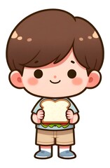 샌드위치,빵,간식,아이,꼬마,남자아이,귀여운,그림,만화,삽화