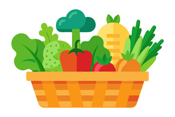 Fresh Garden Vegetables Basket- Carrots, Broccoli, and Bell Peppers for Healthy Living