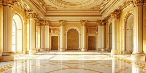 Obraz premium light yellow and beige ancient royal with elegant floor, beautiful intricate carvings and large pillar 