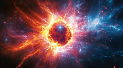 Obraz premium A vibrant cosmic explosion radiating colors in deep space during a stellar event