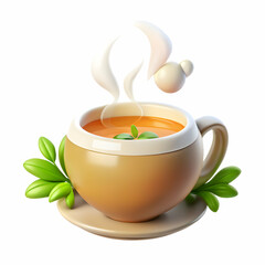 Glossy background with steaming herbal tea and fresh herbs copy space below. concept as Inviting glossy background showcasing steaming herbal tea accompanied by fresh herbs symbolizing warmth and natu