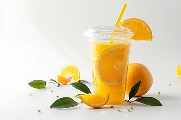 a glass of orange juice with a straw