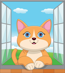cartoon cute cat on the window